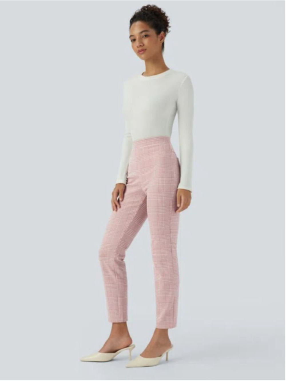 Halara Flex™️ High-waisted Pocket Houndstooth Plaid Skinny Work Pants M Pink - Picture 2 of 12
